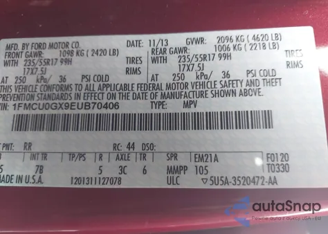 2014 Ford Escape Se from USA, damaged, VIN 1FMCU0GX9EUB70406